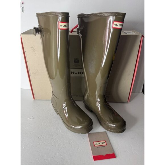 NEW Hunter Original Back Adjustable Gloss Rain Boots Swamp Green EU 36 US 5 UK 3 - Picture 2 of 7